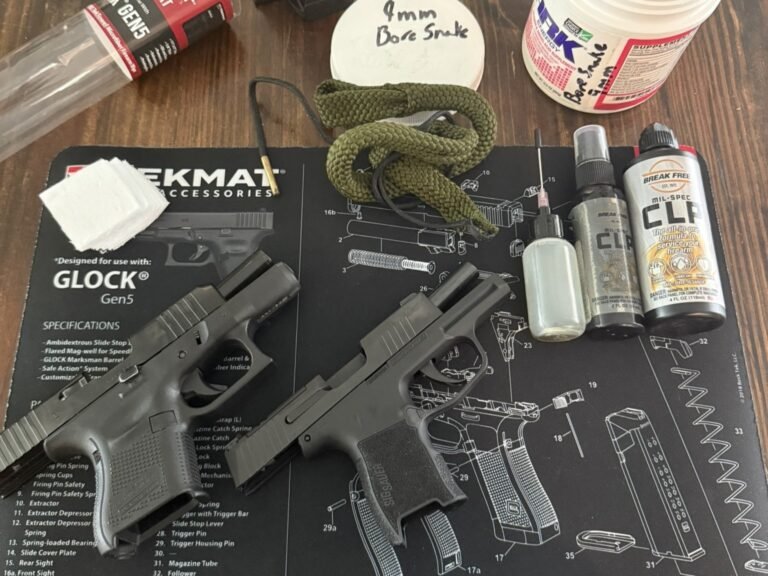 Pistols and supplies for cleaning.