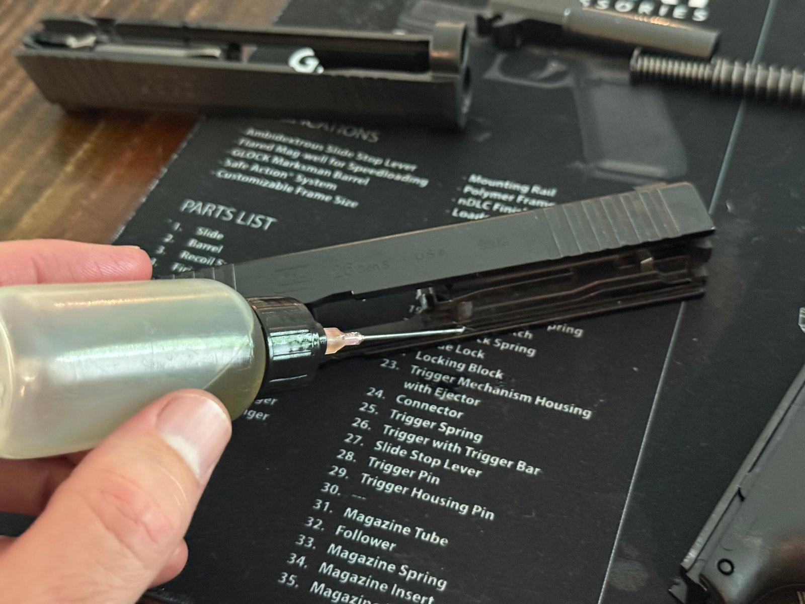 Lubricating the slide with CLP