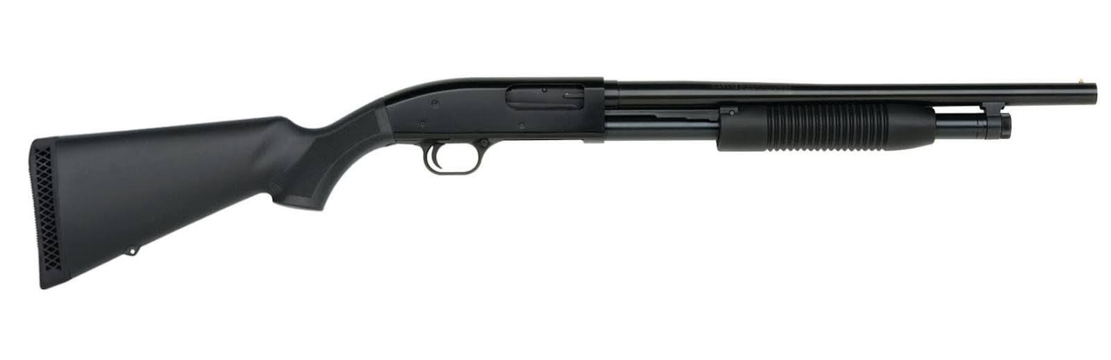 Budget-friendly Mossberg Maverick 88 pump shotgun side profile view