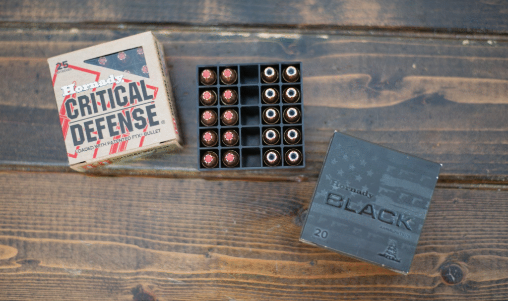 Hornady Critical Defense and Hornady Black 9MM ammunition.