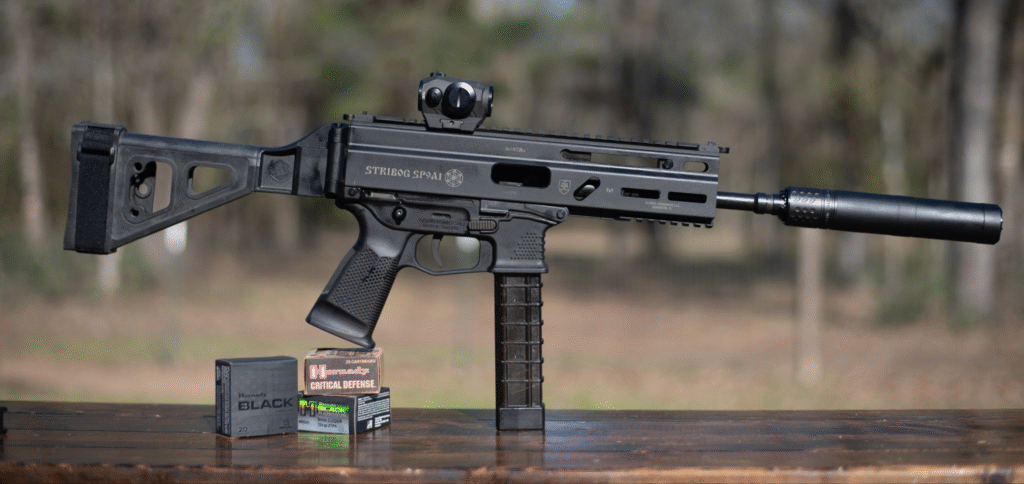 Grand Power Stribog SP9A1 with a CGS Mod9 suppressor.