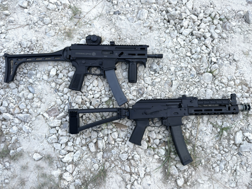 Grand Power Stribog SP9A1 and Palmetto State Armory AKV.
