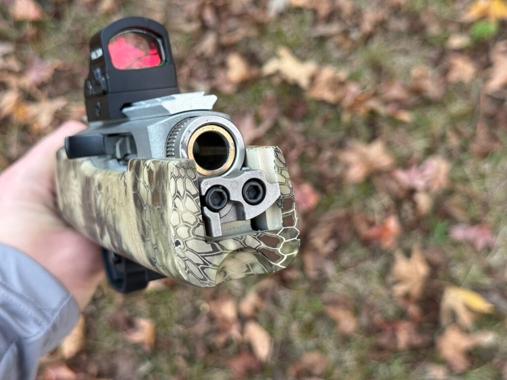 View of the receiver with the 10/22 Takedown split at the takedown point.