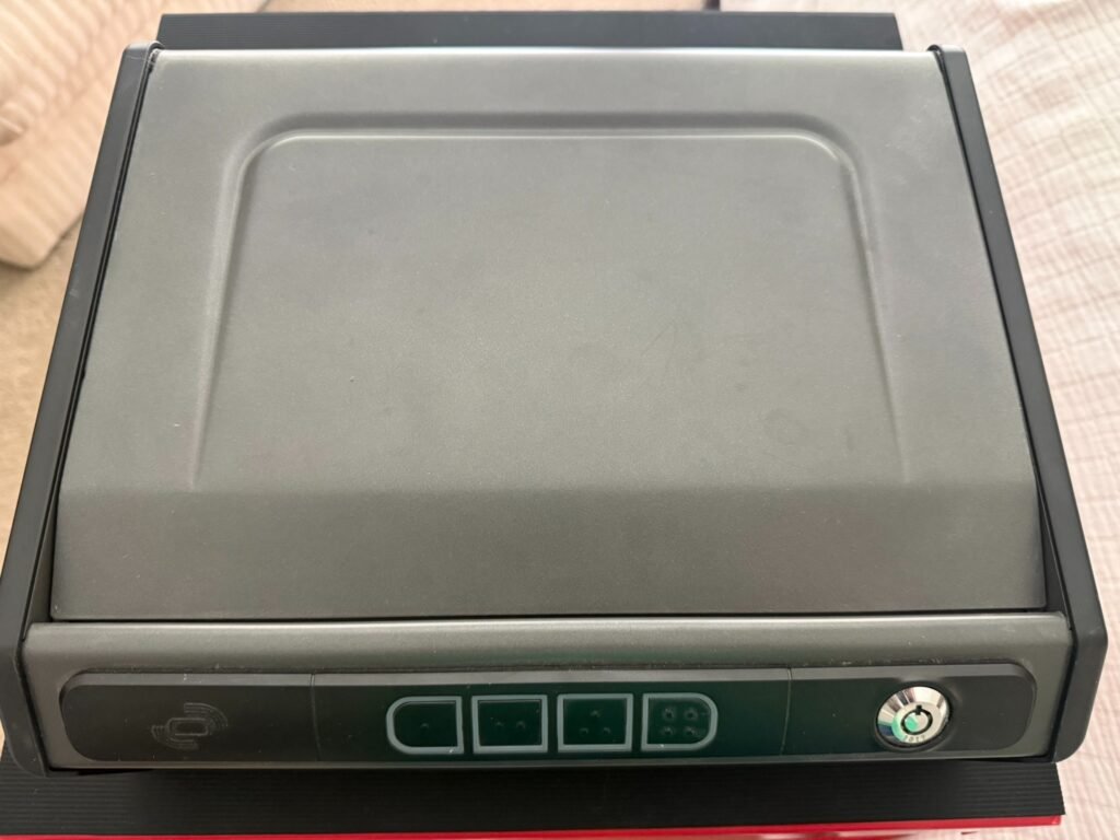 Hornady Rapid Safe Keypad Vault closed showing keypad controls and front lock