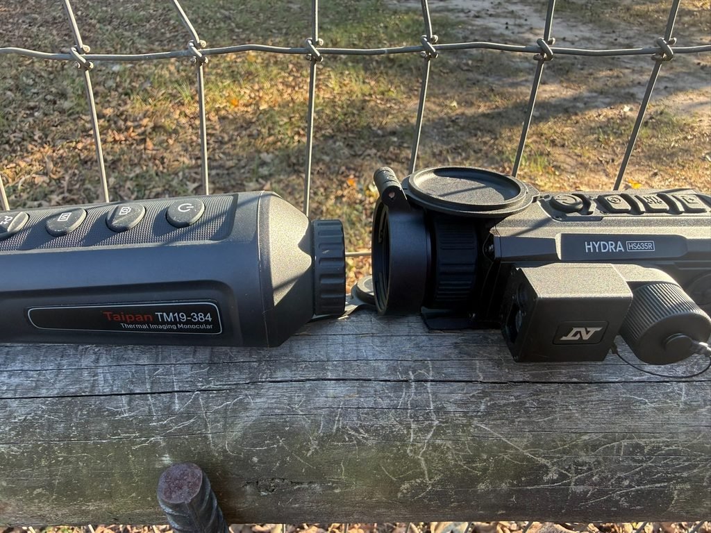 AGM Taipan TM19-384 and DNT Hydra HS635R thermal optics shown side by side