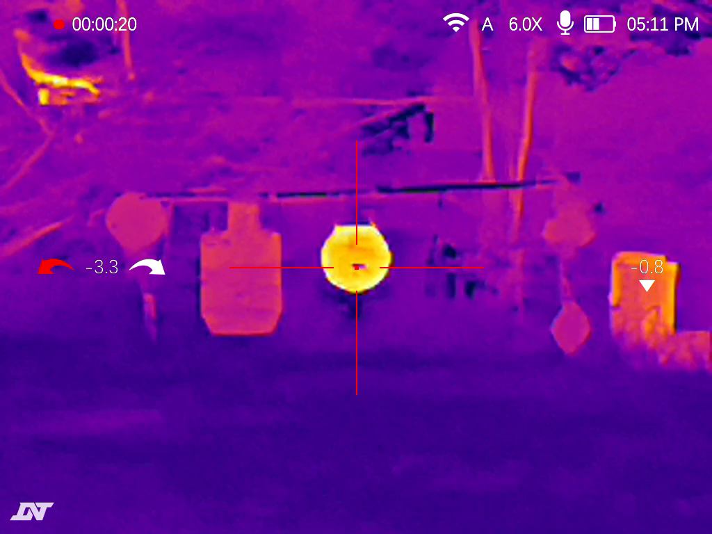 Thermal image from the DNT Hydra HS635R showing a heated target against a cooler background